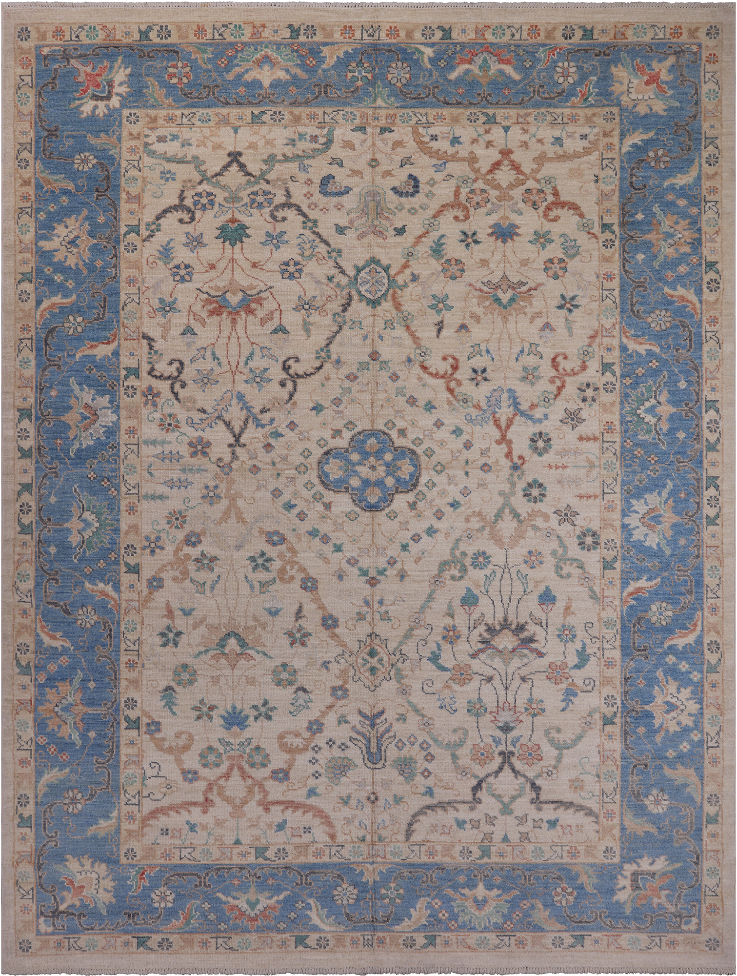 Ivory Turkish Oushak Hand Knotted Wool Rug - 9' 1" X 11' 11"