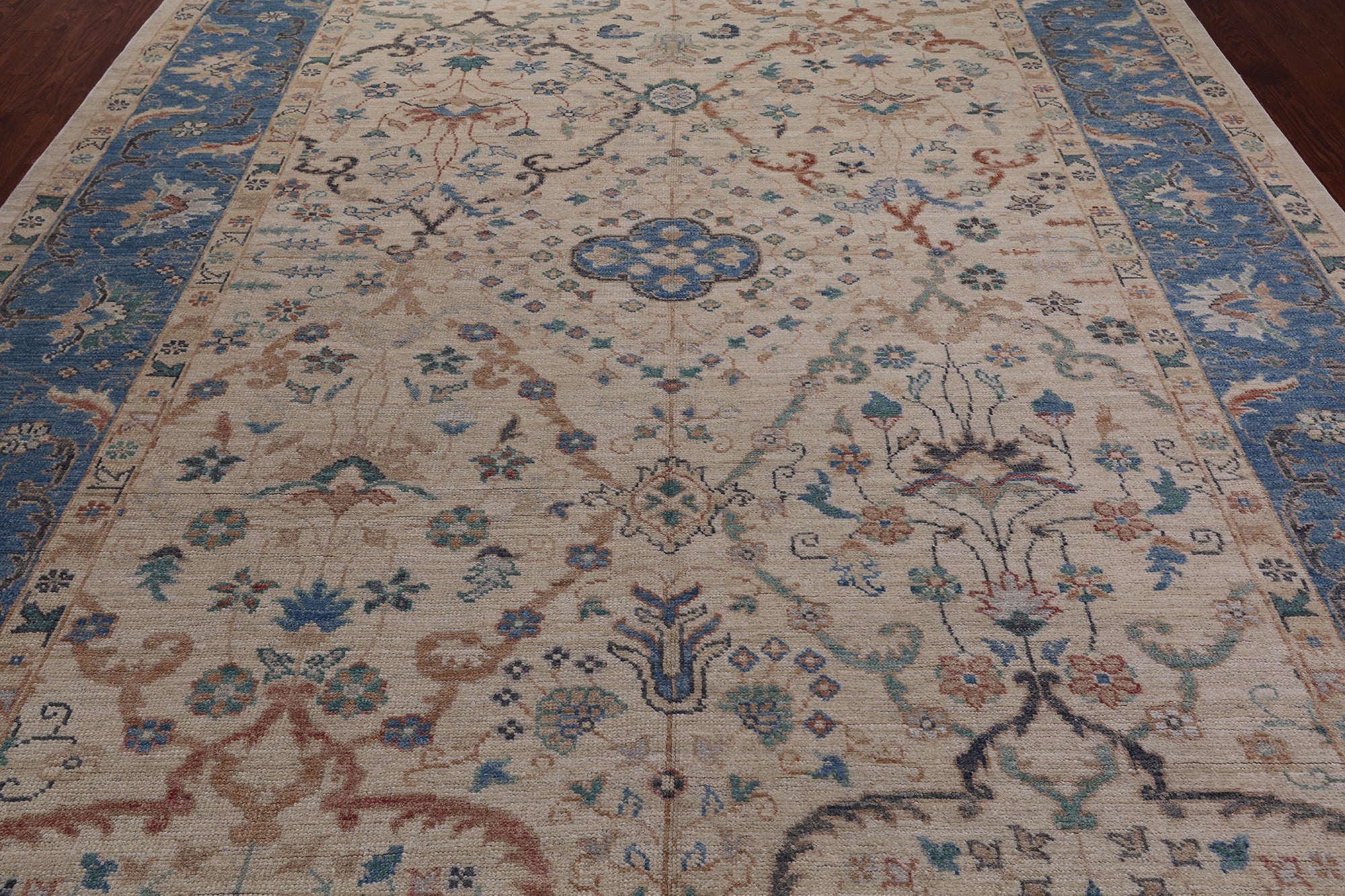 Ivory Turkish Oushak Hand Knotted Wool Rug - 9' 1" X 11' 11"