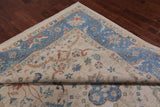 Ivory Turkish Oushak Hand Knotted Wool Rug - 9' 1" X 11' 11"