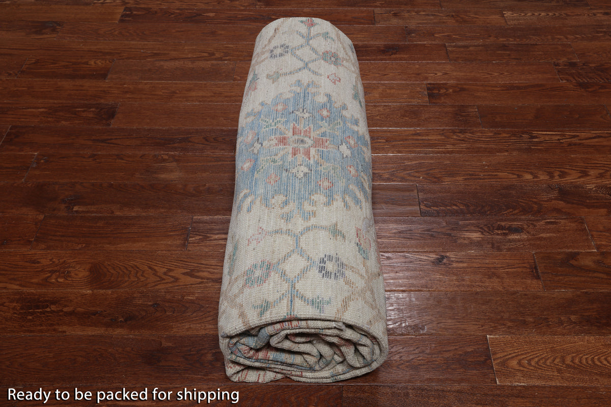 Ivory Turkish Oushak Hand Knotted Wool Rug - 10' 0" X 12' 8"