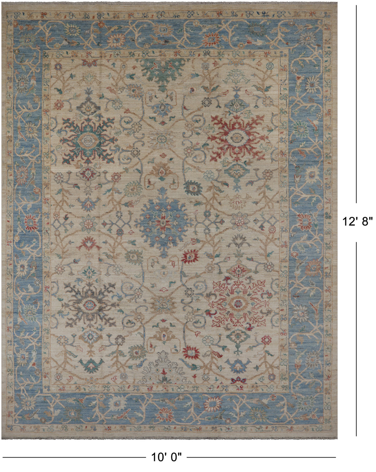 Ivory Turkish Oushak Hand Knotted Wool Rug - 10' 0" X 12' 8"