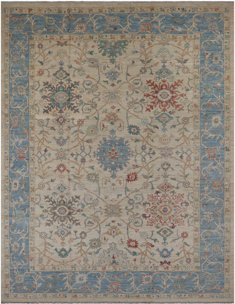 Ivory Turkish Oushak Hand Knotted Wool Rug - 10' 0" X 12' 8"