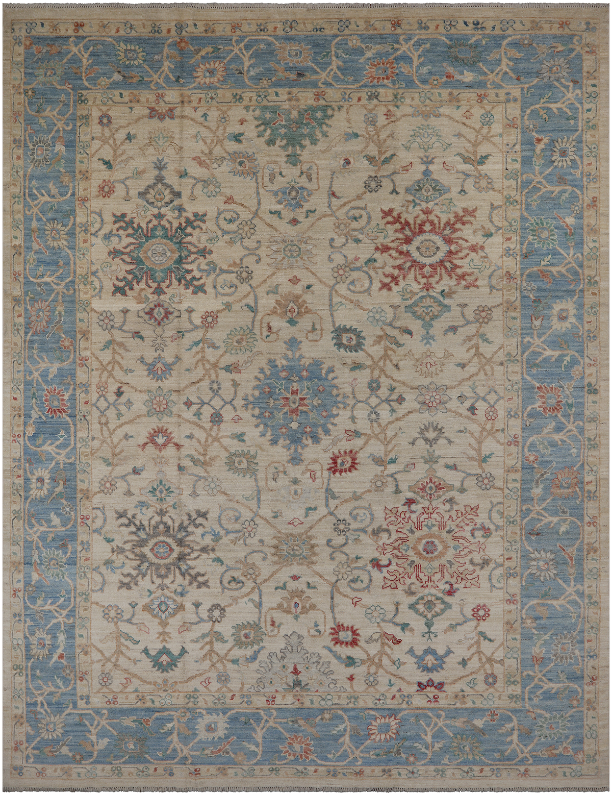 Ivory Turkish Oushak Hand Knotted Wool Rug - 10' 0" X 12' 8"