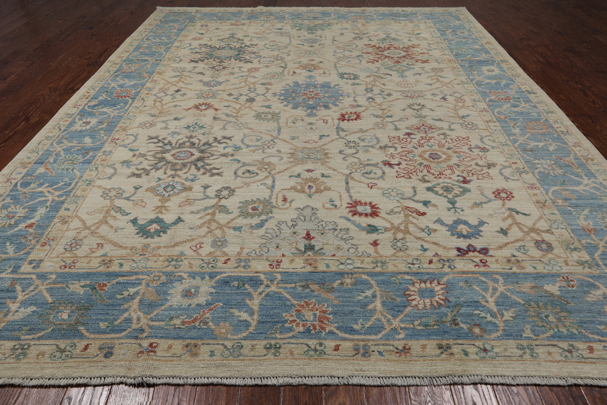 Ivory Turkish Oushak Hand Knotted Wool Rug - 10' 0" X 12' 8"