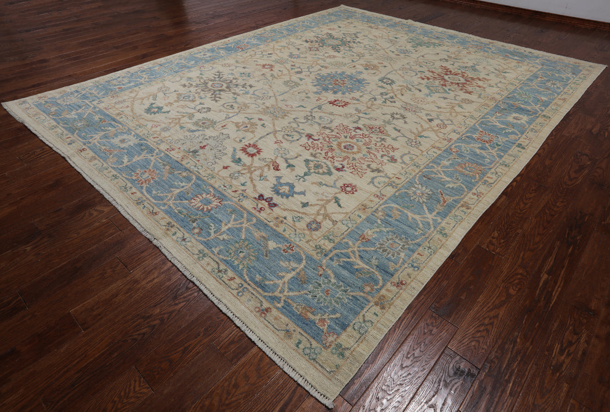 Ivory Turkish Oushak Hand Knotted Wool Rug - 10' 0" X 12' 8"