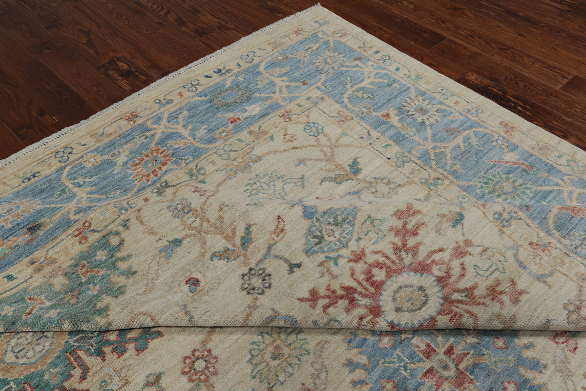 Ivory Turkish Oushak Hand Knotted Wool Rug - 10' 0" X 12' 8"