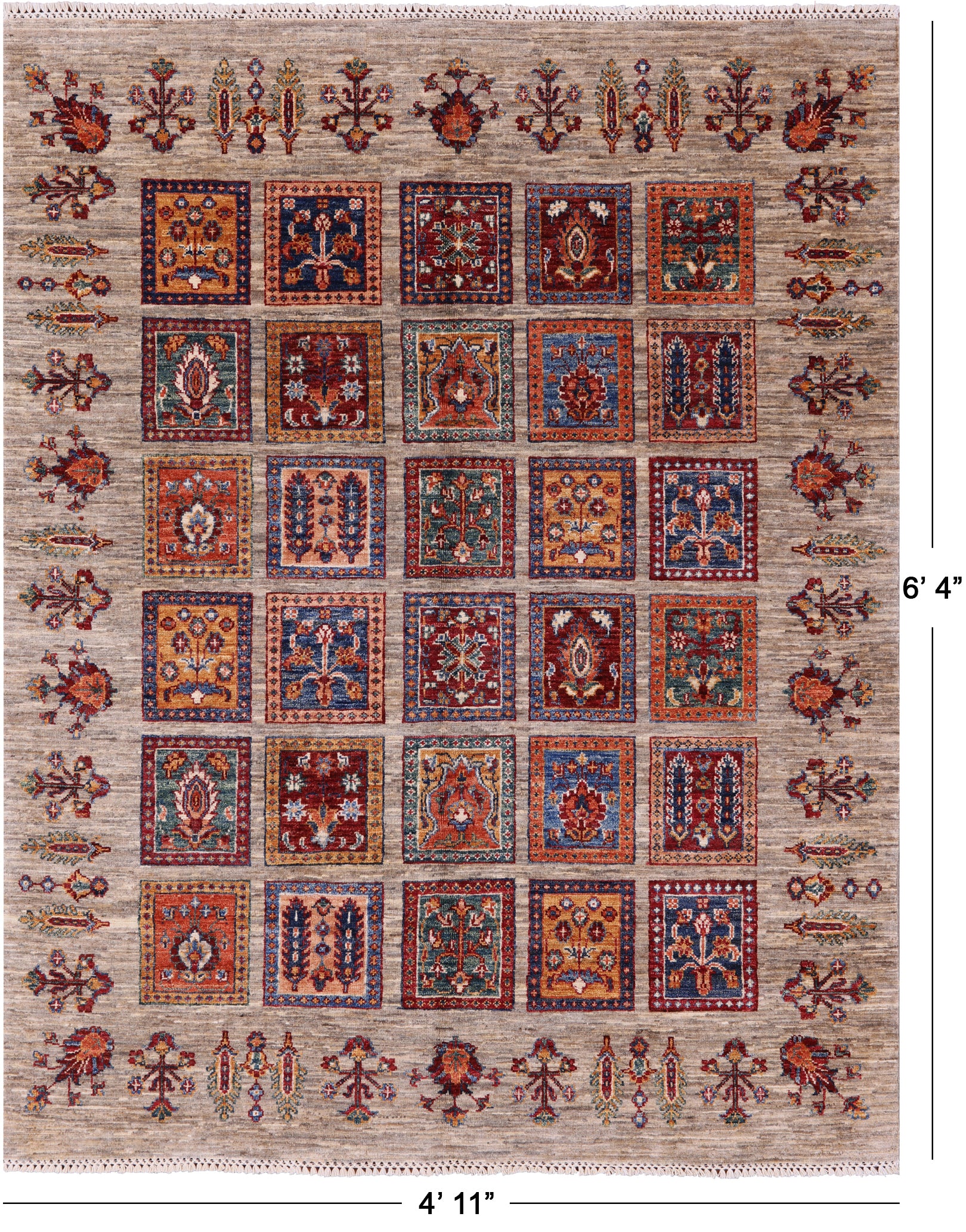 Garden Design Persian Hand Knotted Wool Rug - 4' 11" X 6' 4" - Golden Nile