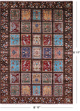 Brown Garden Design Persian Hand Knotted Wool Rug - 6' 11" X 9' 11"
