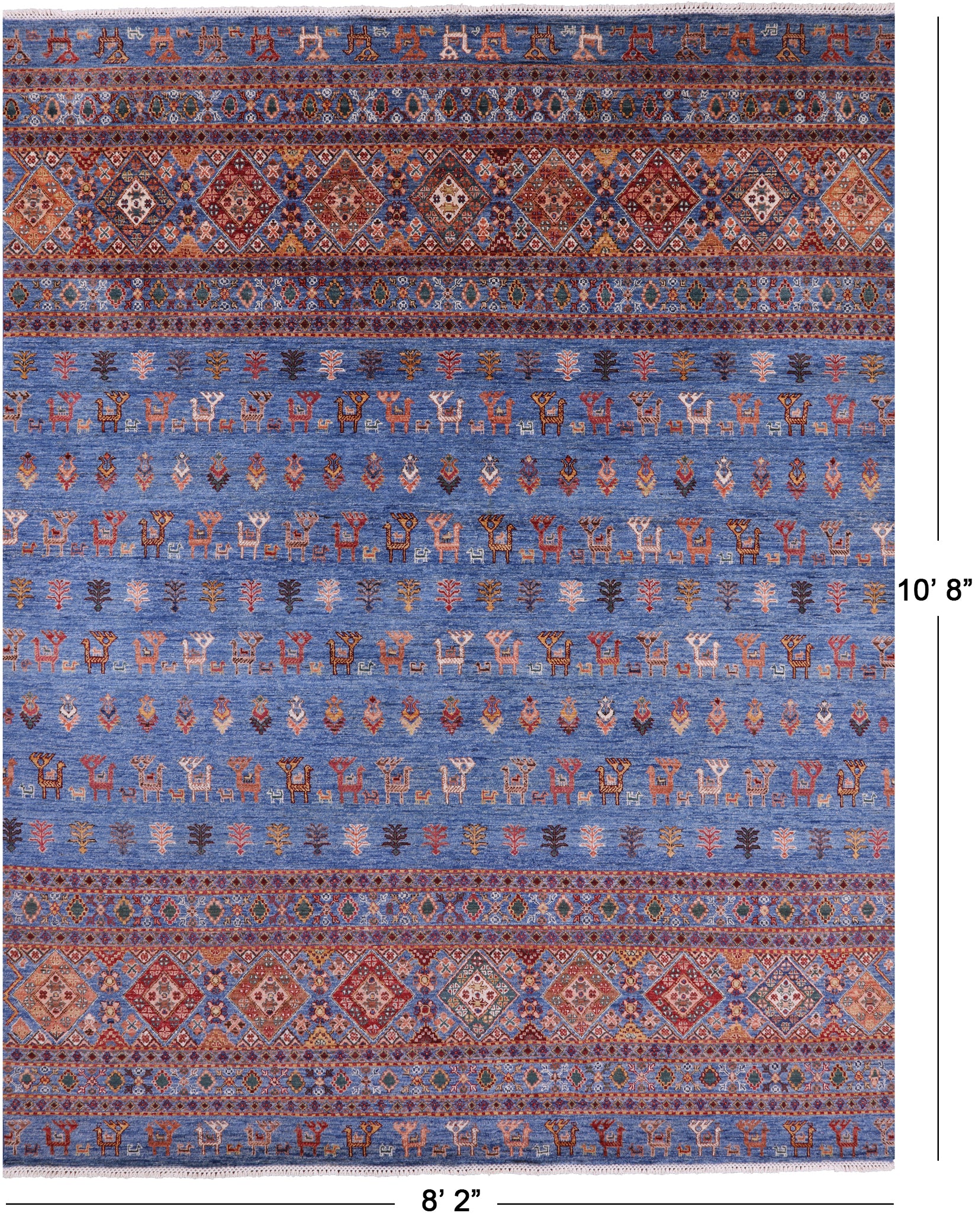Blue Tribal Persian Gabbeh Hand Knotted Wool Rug - 8' 2" X 10' 8" - Golden Nile