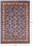 Blue Turkmen Ersari Hand Knotted Wool Rug - 6' 11" X 9' 9" - Golden Nile