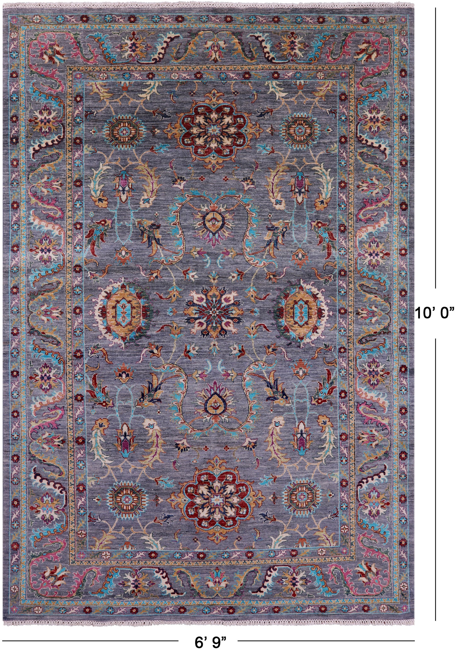 Grey Peshawar Hand Knotted Wool Rug - 6' 9" X 10' 0" - Golden Nile