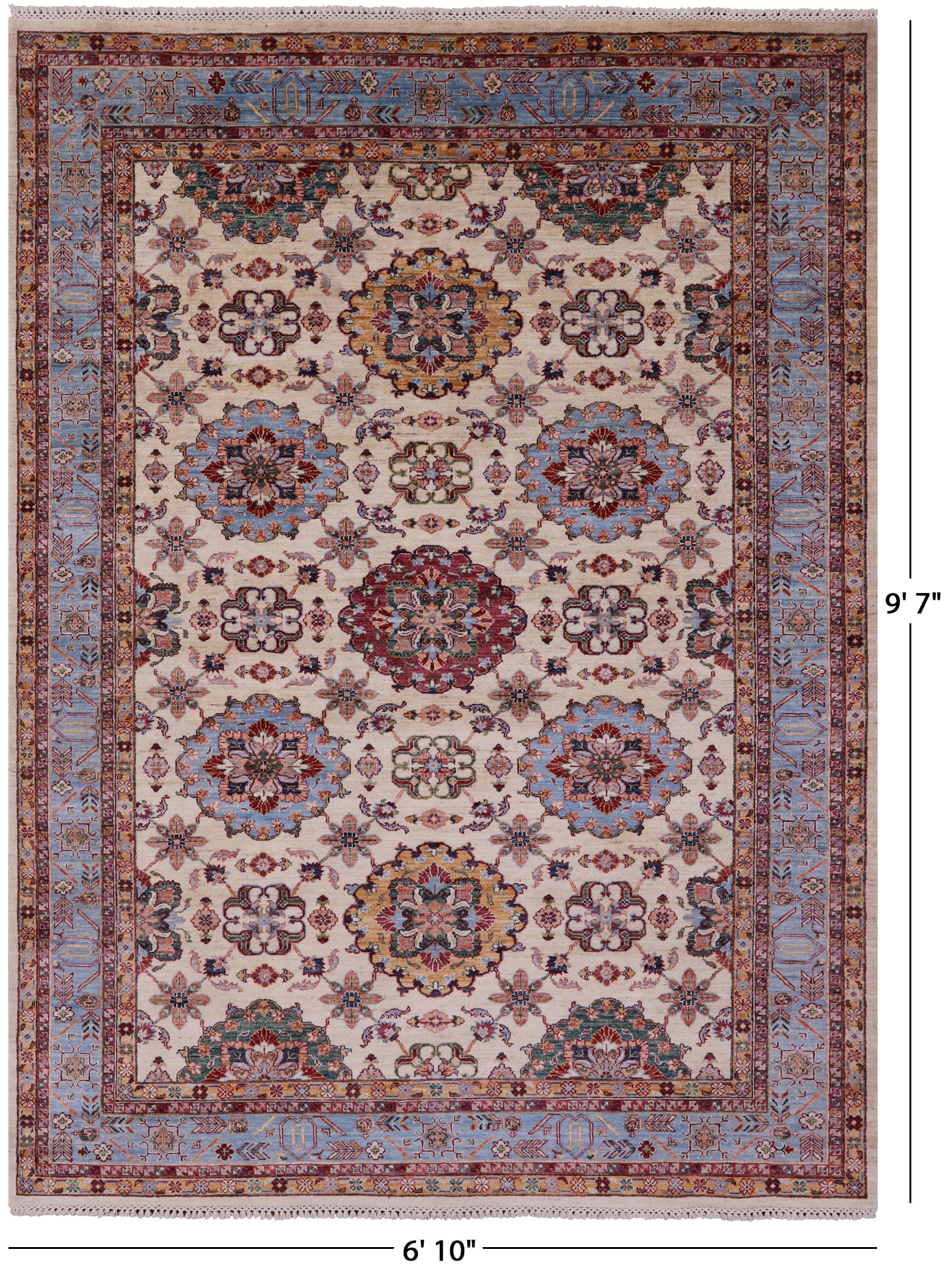 Ivory Persian Tabriz Hand Knotted Wool Rug - 6' 10" X 9' 7" - Golden Nile