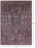 Grey Turkmen Ersari Handmade Wool Rug - 5' 7" X 7' 11" - Golden Nile