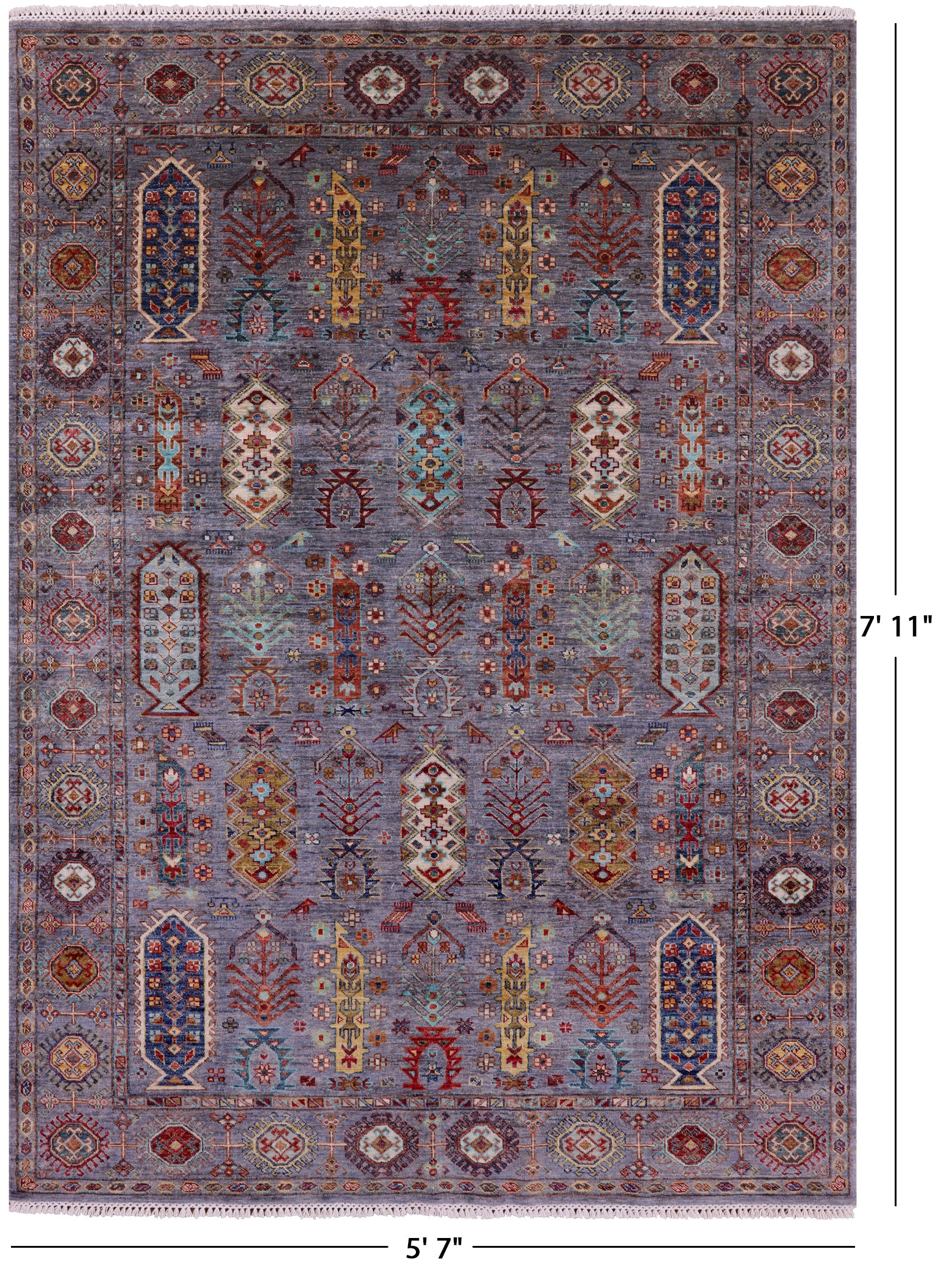 Grey Turkmen Ersari Handmade Wool Rug - 5' 7" X 7' 11" - Golden Nile