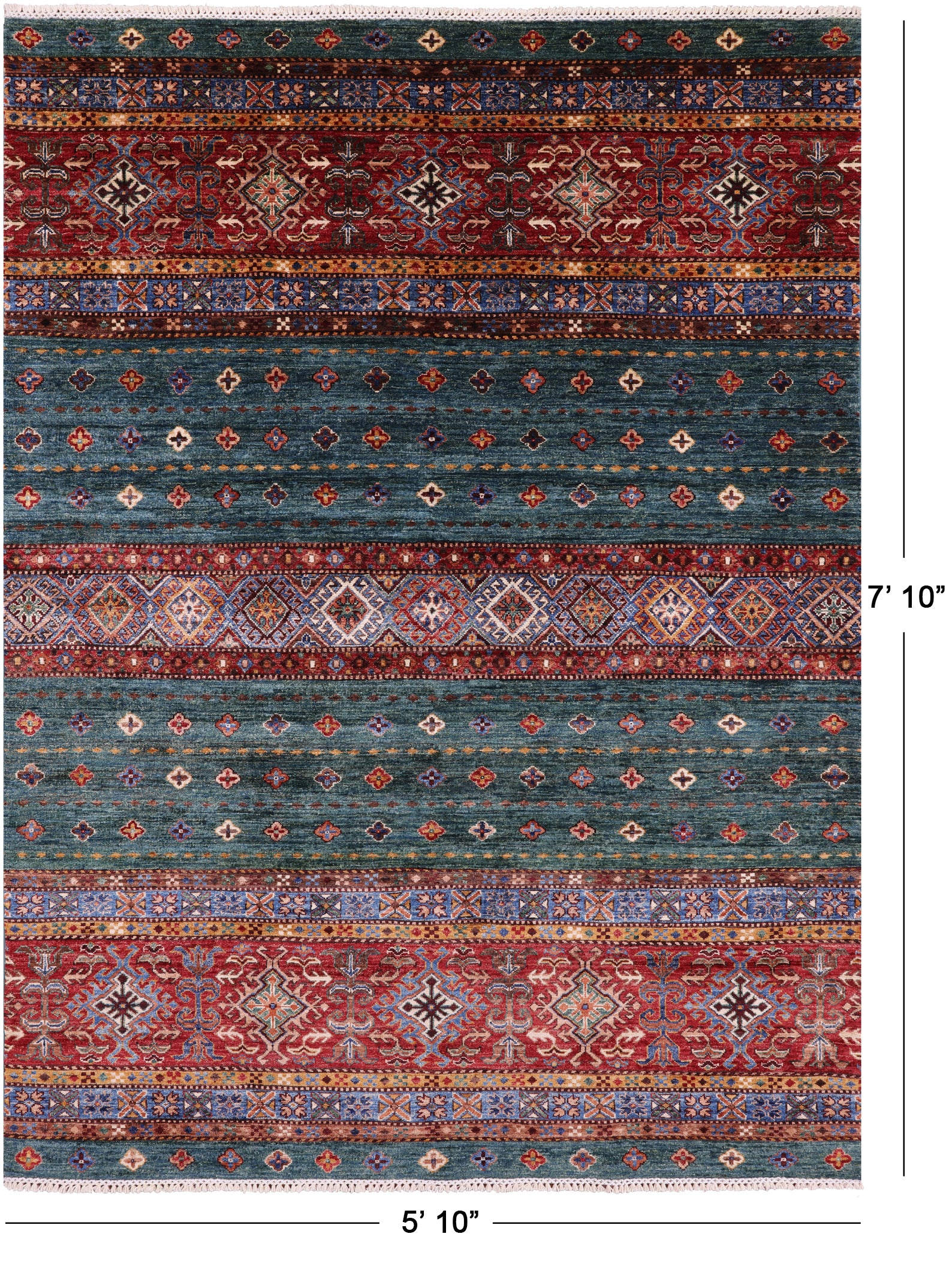 Green Khorjin Persian Gabbeh Hand Knotted Wool Rug - 5' 10" X 7' 10" - Golden Nile