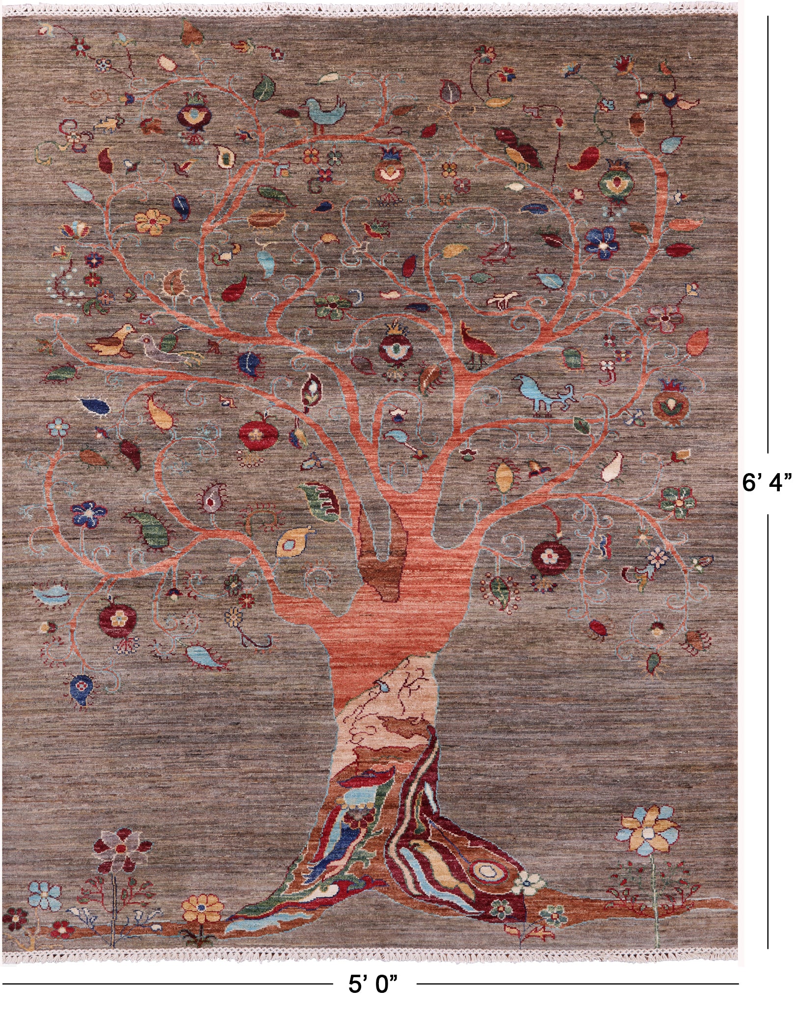 Tree Of Life Persian Gabbeh Hand Knotted Wool Rug - 5' 0" X 6' 4" - Golden Nile