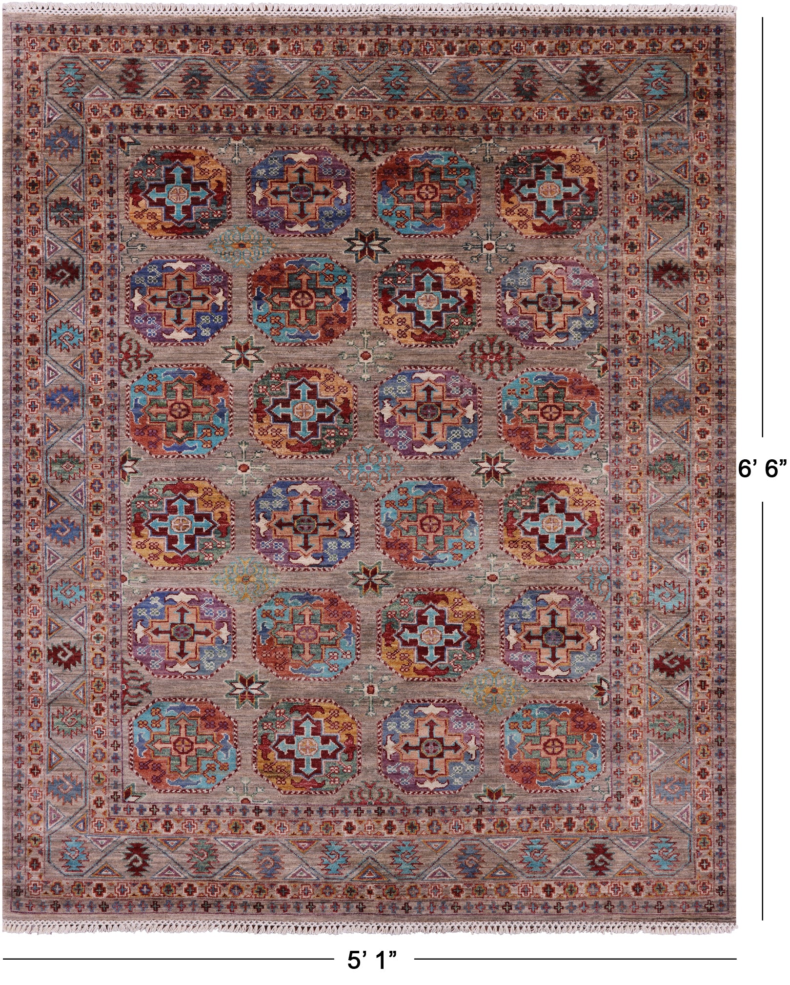 Turkmen Ersari Hand Knotted Wool Rug - 5' 1" X 6' 6" - Golden Nile