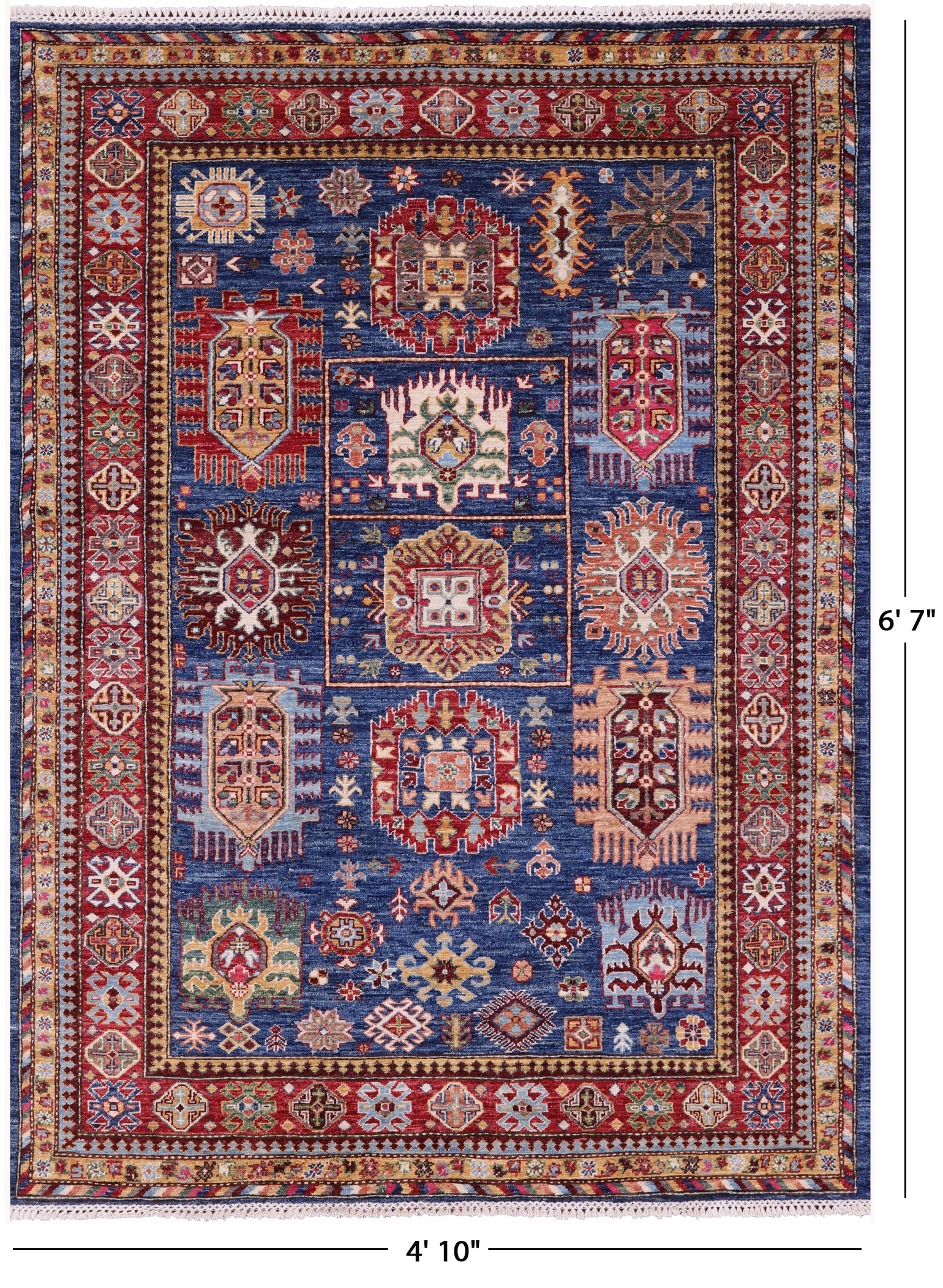 Blue Super Kazak Hand Knotted Wool Rug - 4' 10" X 6' 7" - Golden Nile