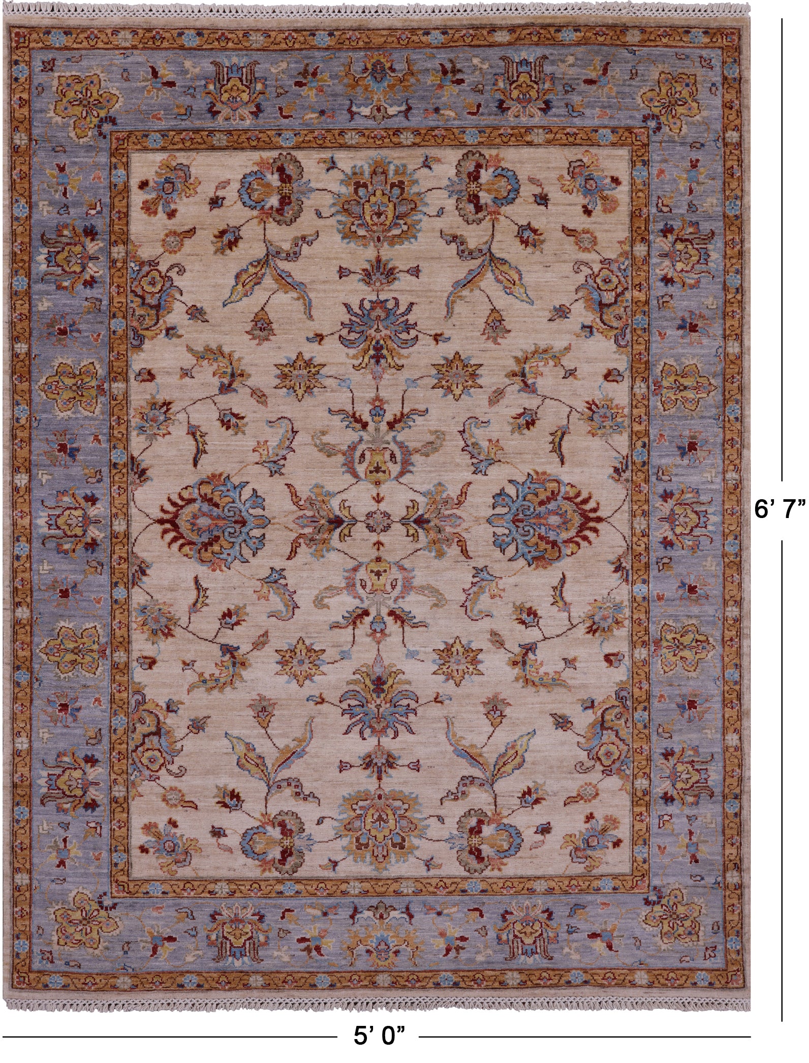 Ivory Persian Tabriz Hand Knotted Wool Rug - 5' 0" X 6' 7" - Golden Nile
