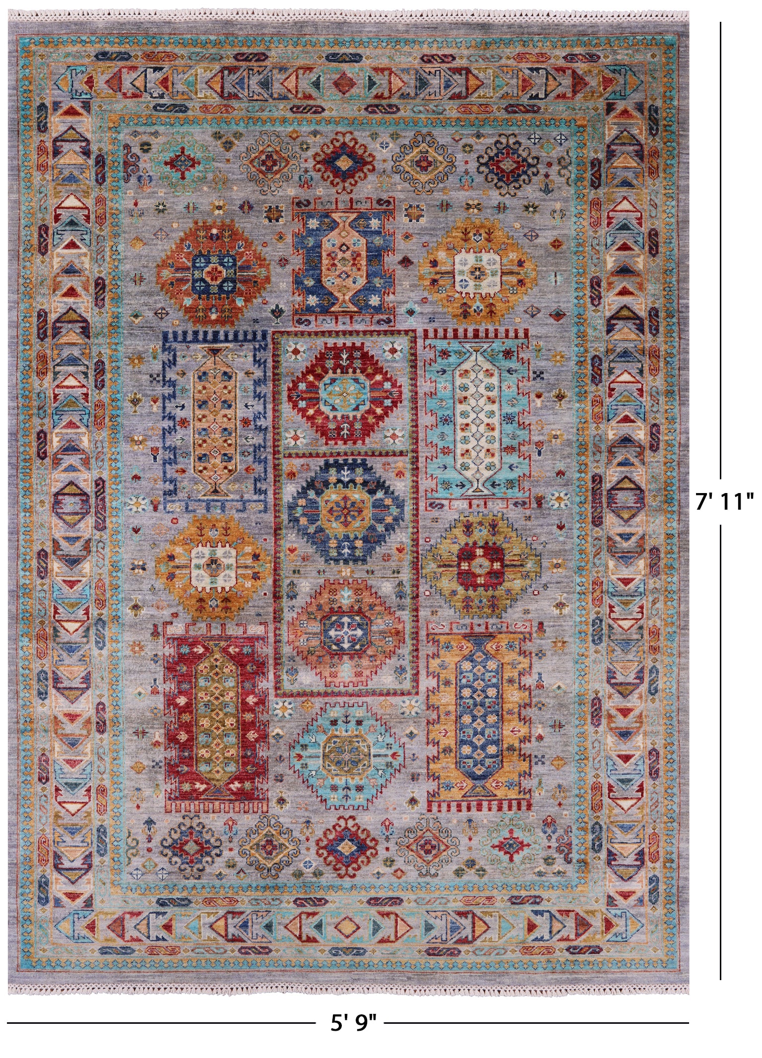 Turkmen Ersari Hand Knotted Wool Rug - 5' 9" X 7' 11" - Golden Nile