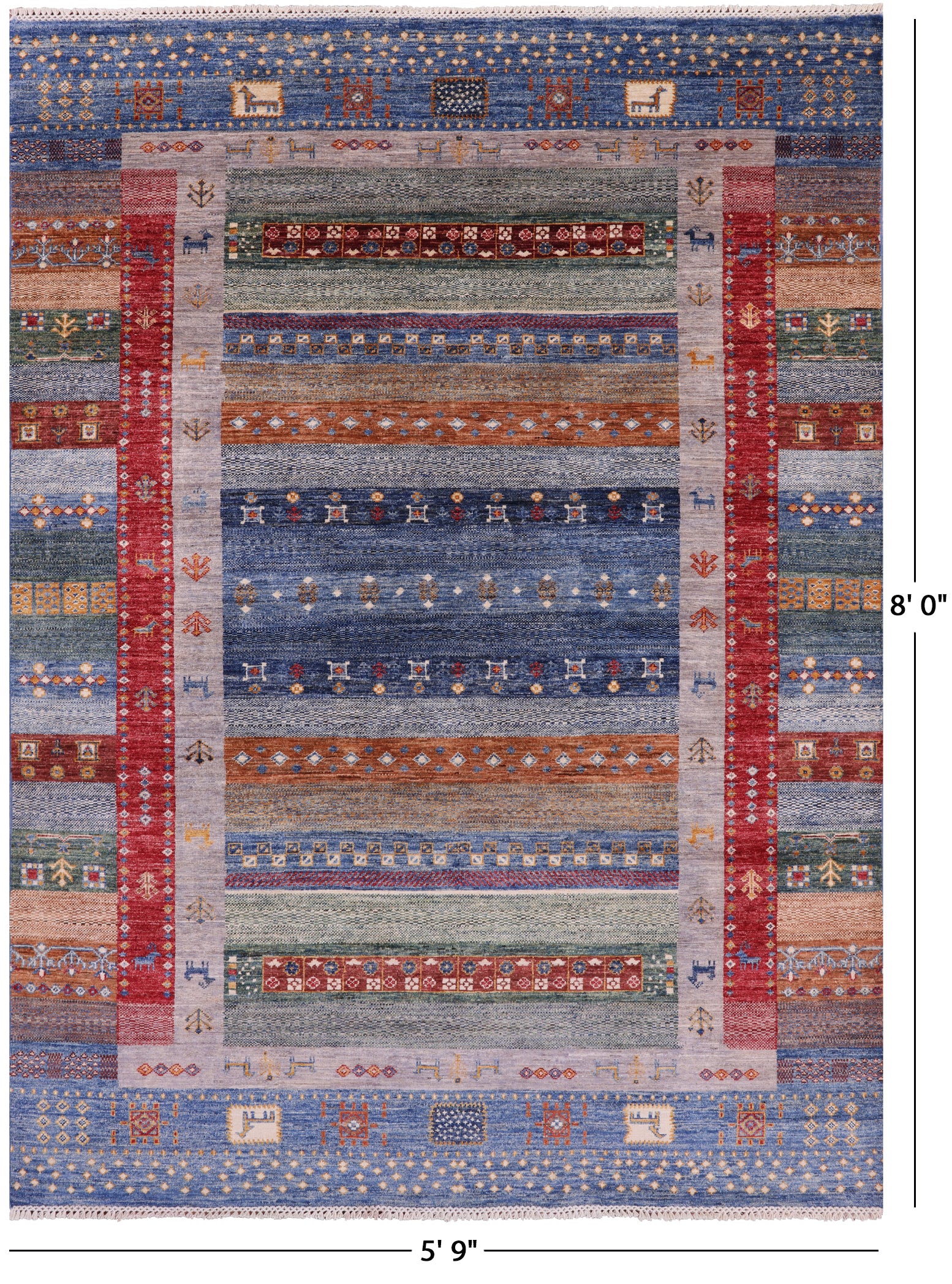 Tribal Persian Gabbeh Handmade Wool Rug - 5' 9" X 8' 0" - Golden Nile