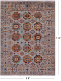 Grey Turkmen Ersari Hand Knotted Wool Rug - 5' 8" X 7' 10" - Golden Nile