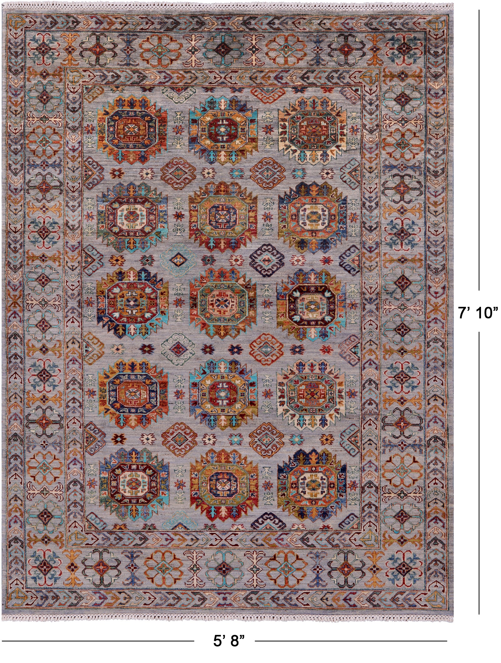 Grey Turkmen Ersari Hand Knotted Wool Rug - 5' 8" X 7' 10" - Golden Nile