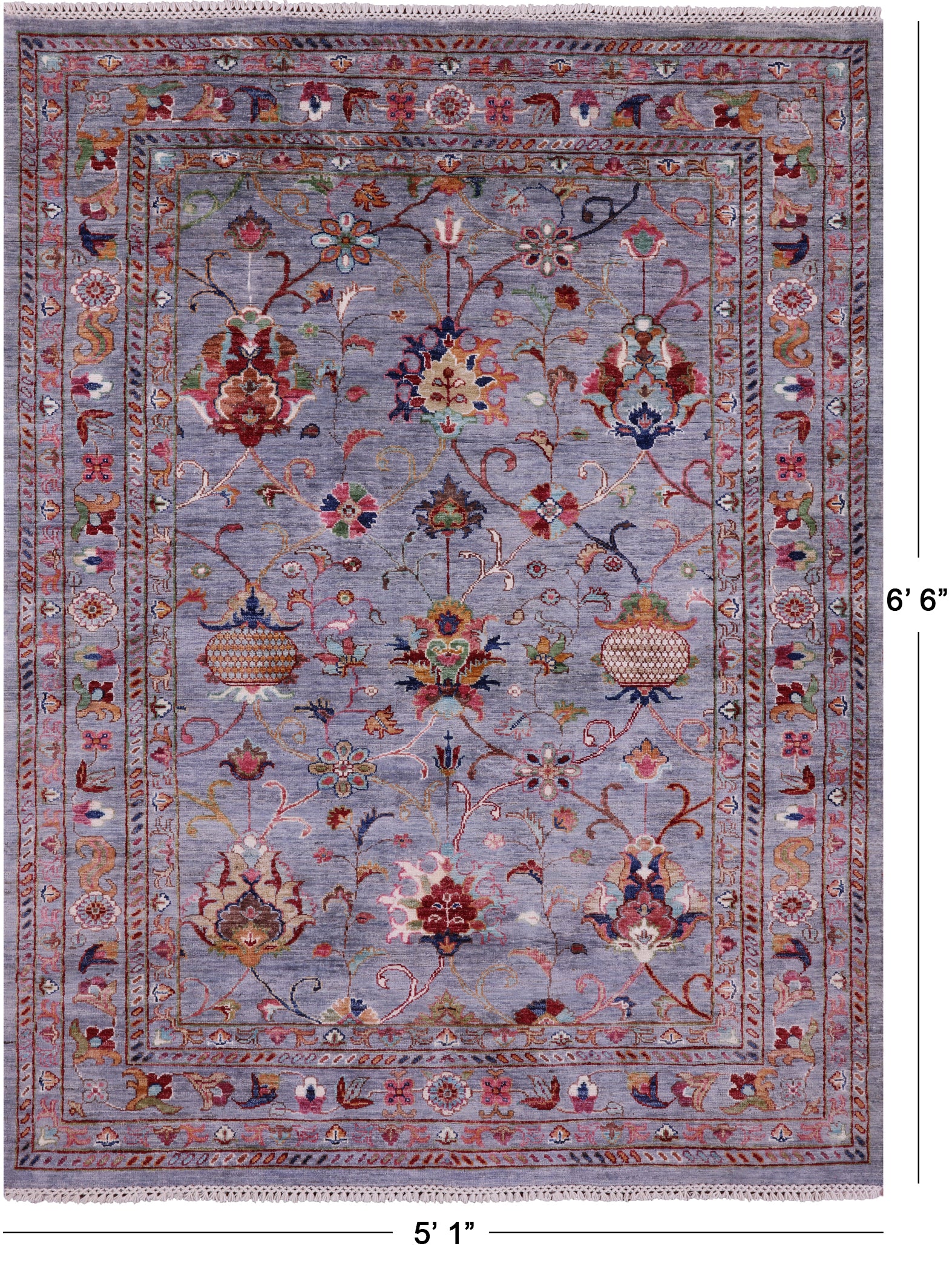 Grey Peshawar Handmade Wool Rug - 5' 1" X 6' 6" - Golden Nile