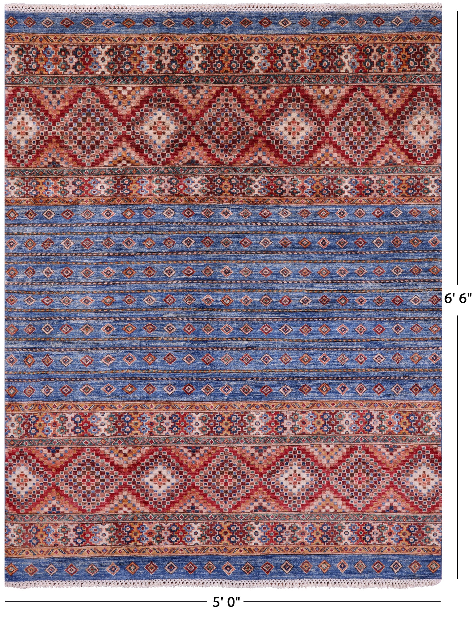 Blue Khorjin Persian Gabbeh Handmade Wool Rug - 5' 0" X 6' 6" - Golden Nile