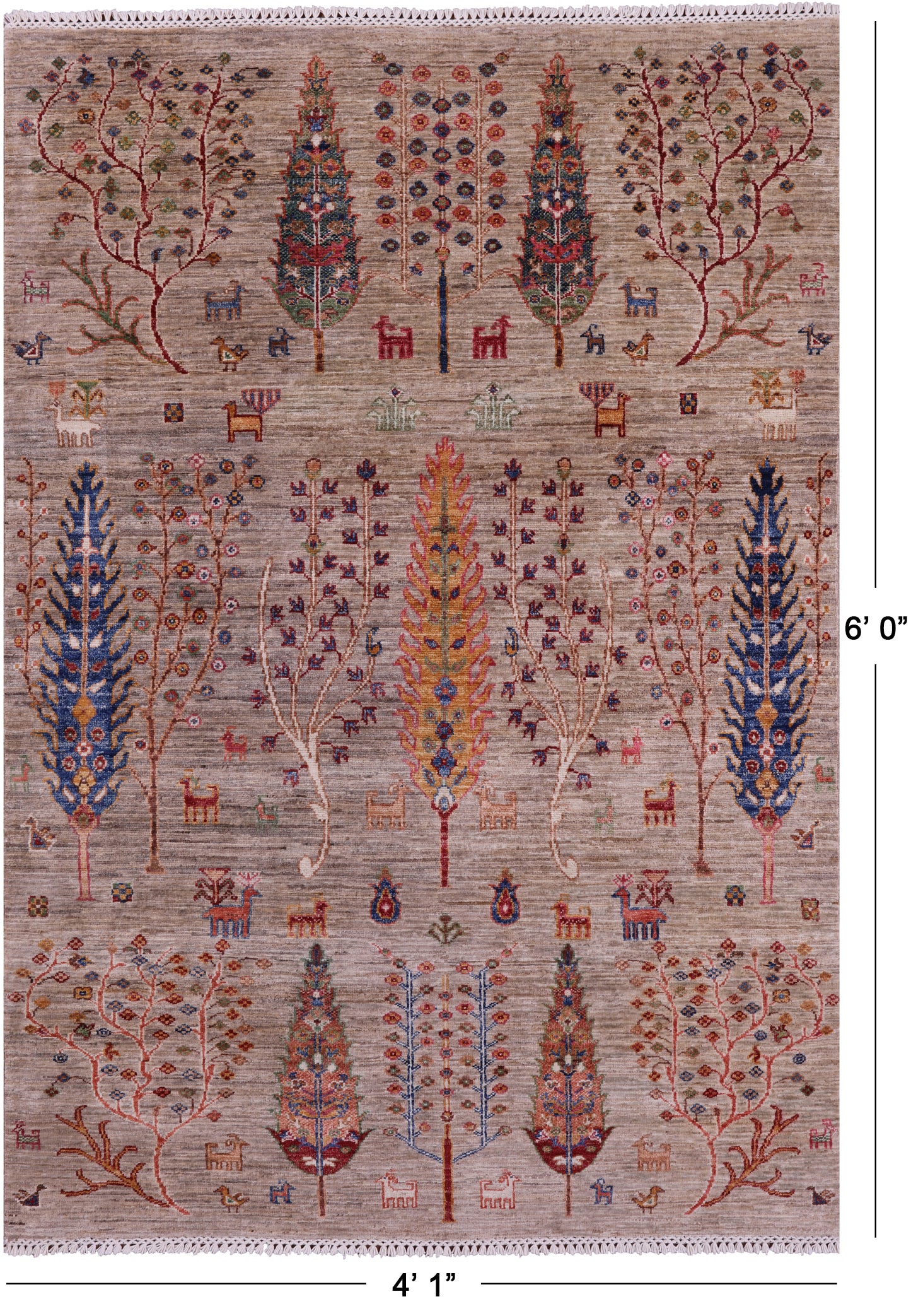 Tribal Persian Gabbeh Hand Knotted Wool Rug - 4' 1" X 6' 0" - Golden Nile