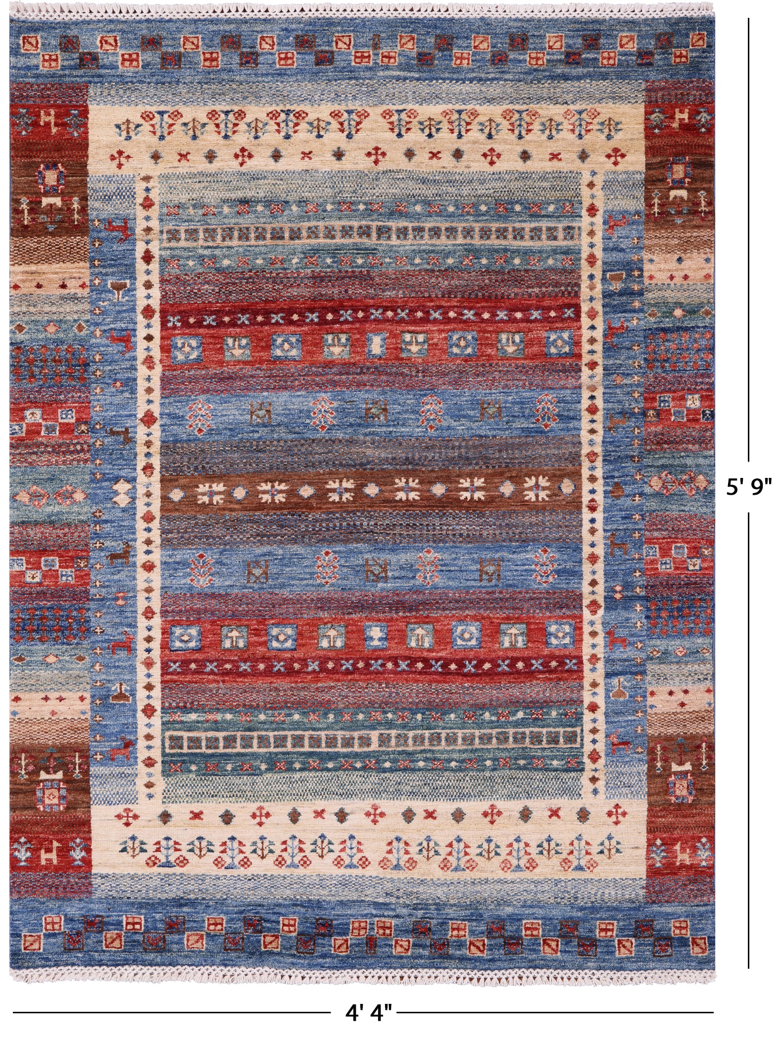Tribal Persian Gabbeh Handmade Wool Rug - 4' 4" X 5' 9" - Golden Nile