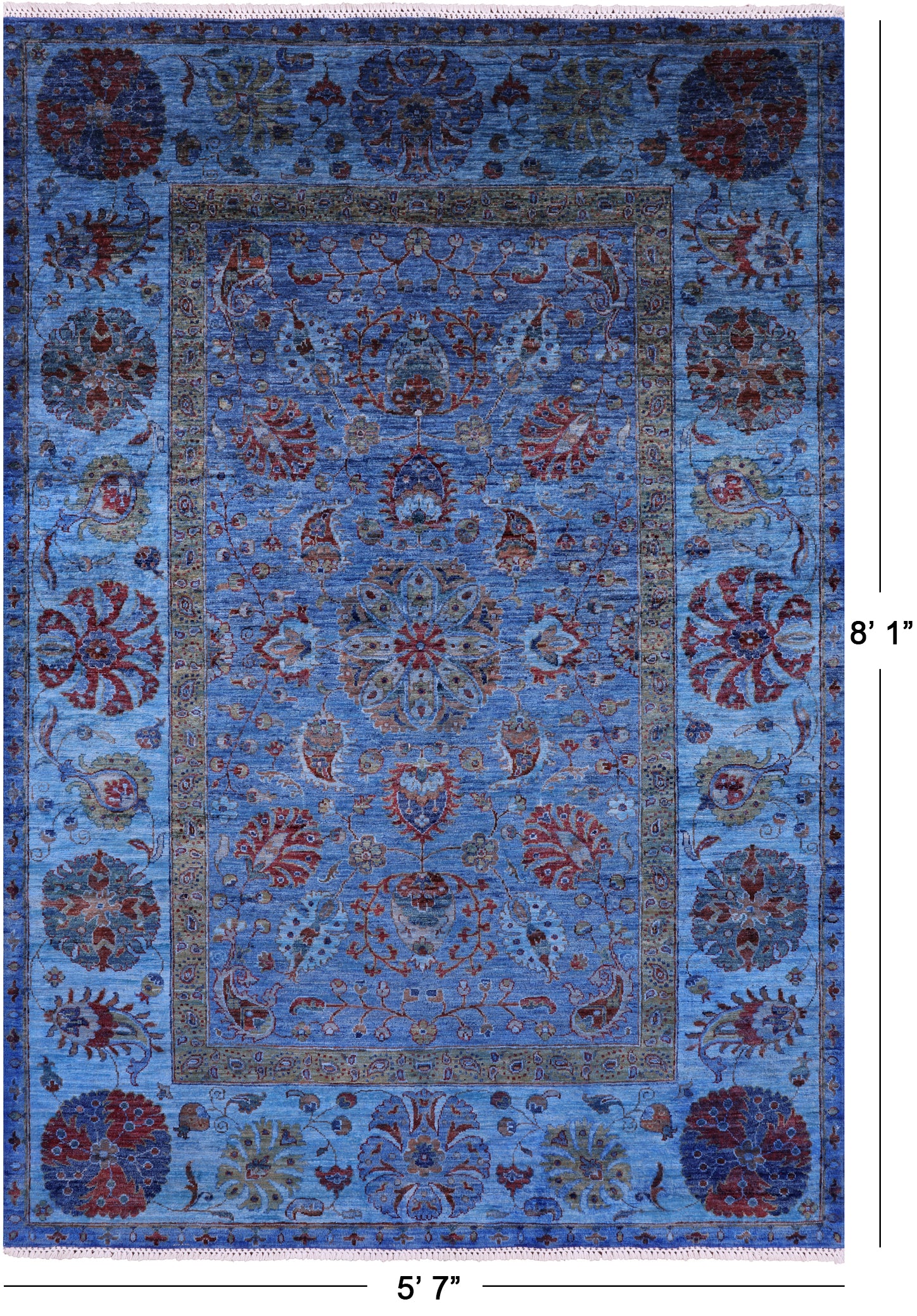 Blue William Morris Hand Knotted Wool Rug - 5' 7" X 8' 1" - Golden Nile