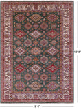 Green Super Kazak Hand Knotted Wool Rug - 9' 0" X 12' 9" - Golden Nile