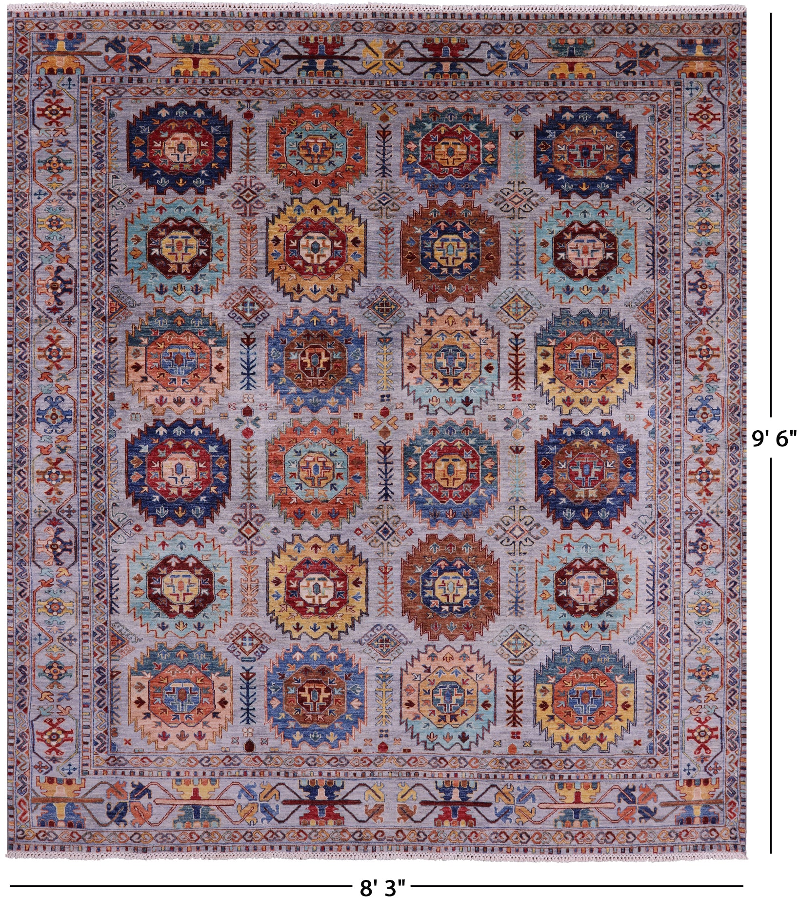 Grey Turkmen Ersari Hand Knotted Wool Rug - 8' 3" X 9' 6" - Golden Nile