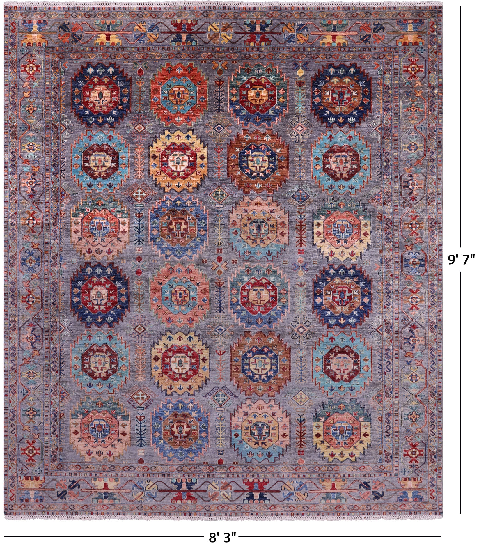 Turkmen Ersari Hand Knotted Wool Rug - 8' 3" X 9' 7" - Golden Nile