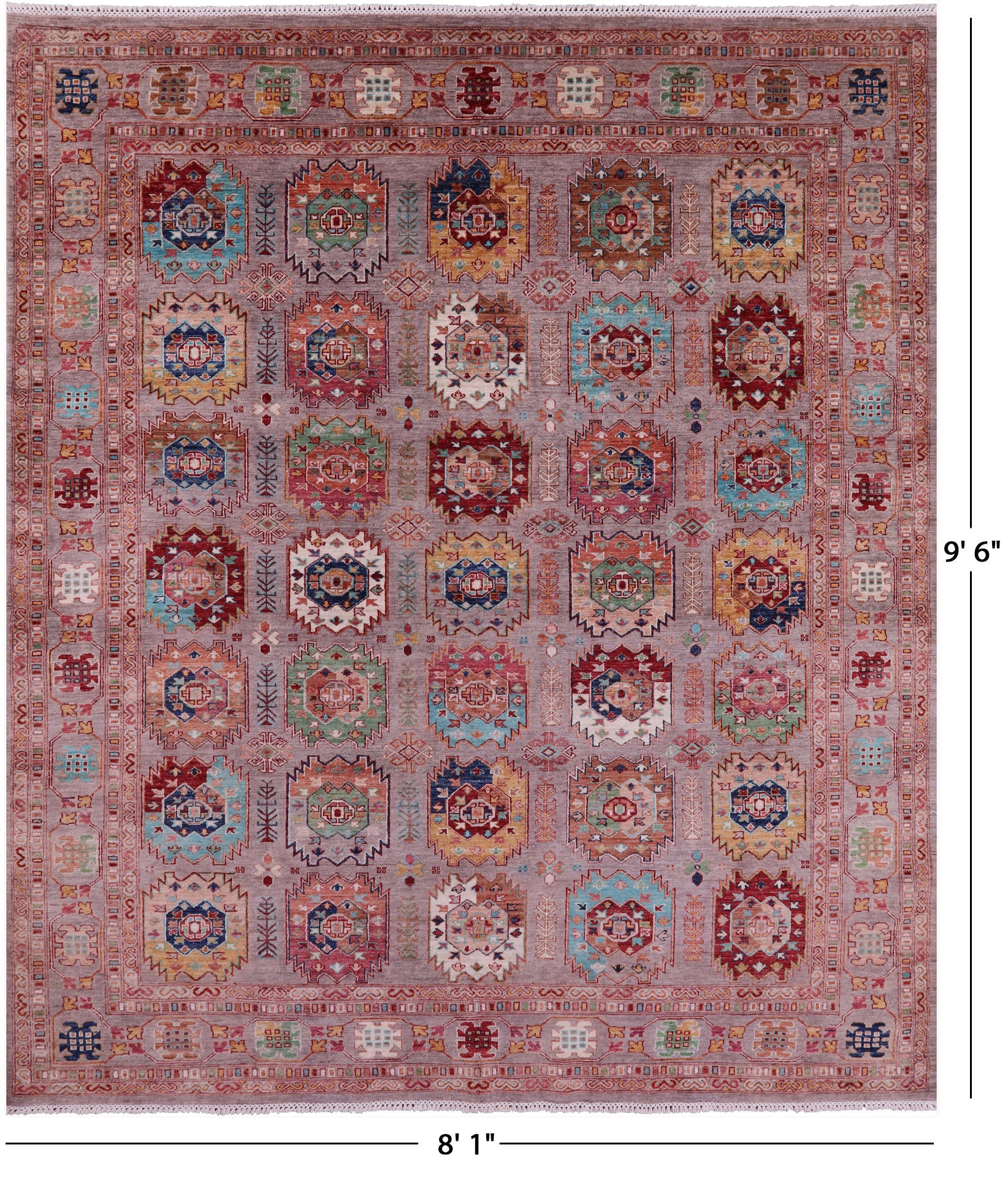 Turkmen Ersari Handmade Wool Rug - 8' 1" X 9' 6" - Golden Nile