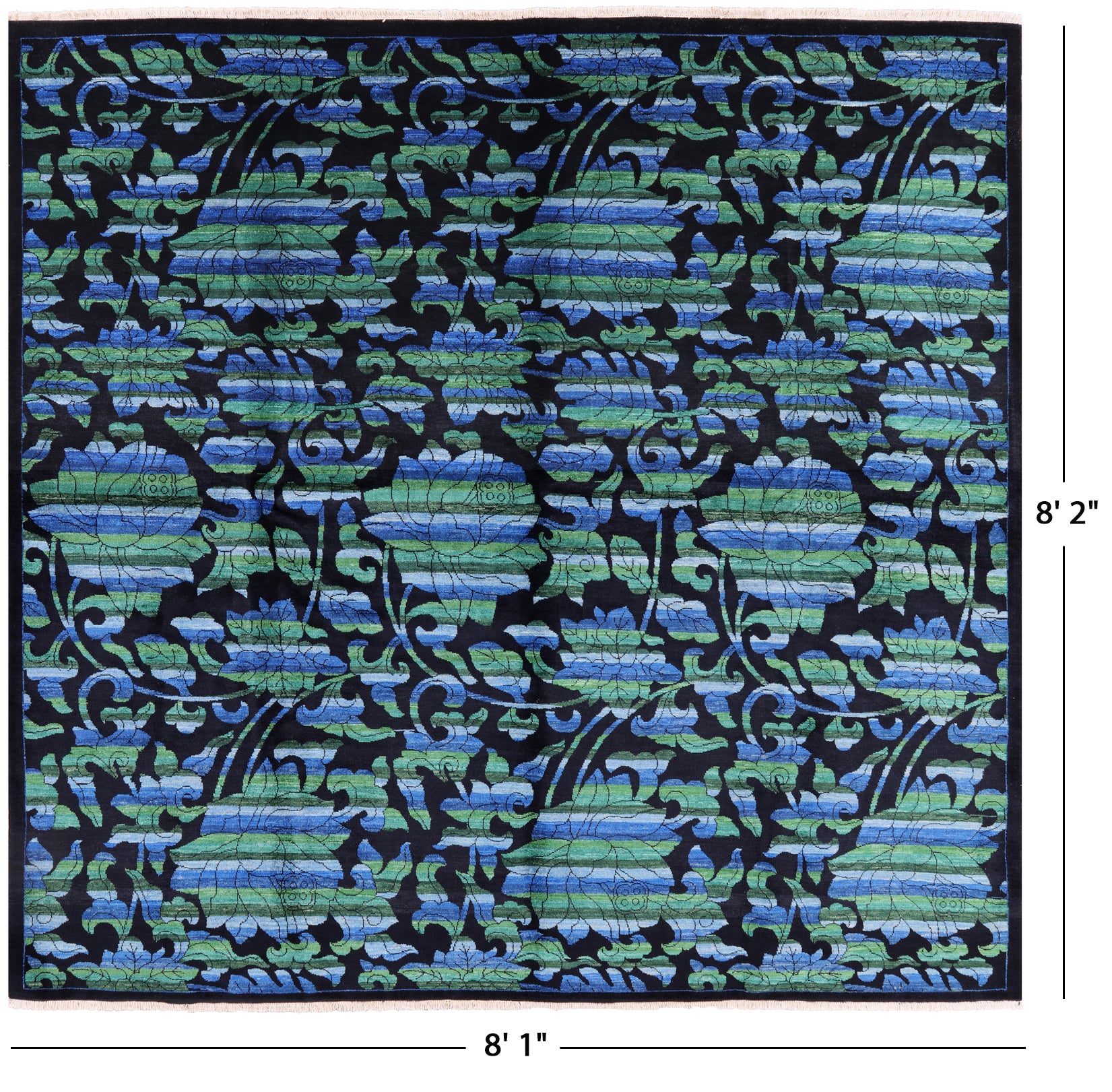 Black Square William Morris Rose Garden Handmade Wool Area Rug - 8' 1" X 8' 2" - Golden Nile