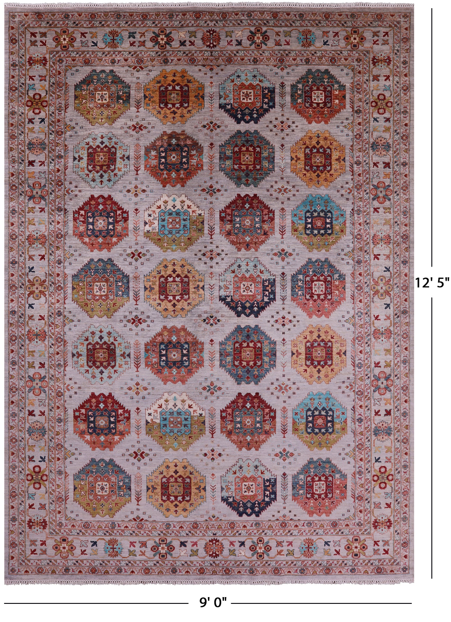 Turkmen Ersari Handmade Wool Rug - 9' 0" X 12' 5" - Golden Nile