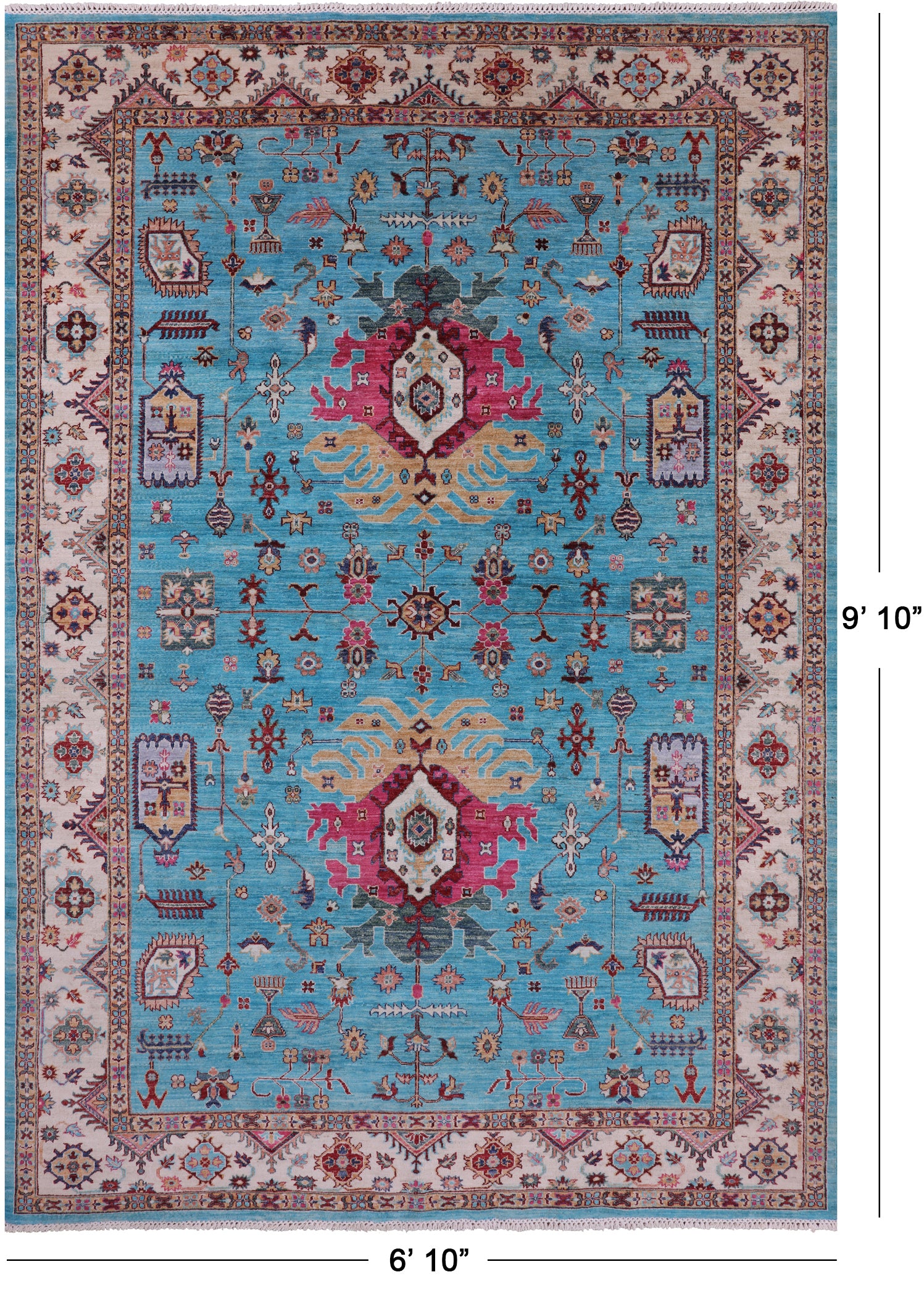 Blue Persian Fine Serapi Handmade Wool Rug - 6' 10" X 9' 10" - Golden Nile