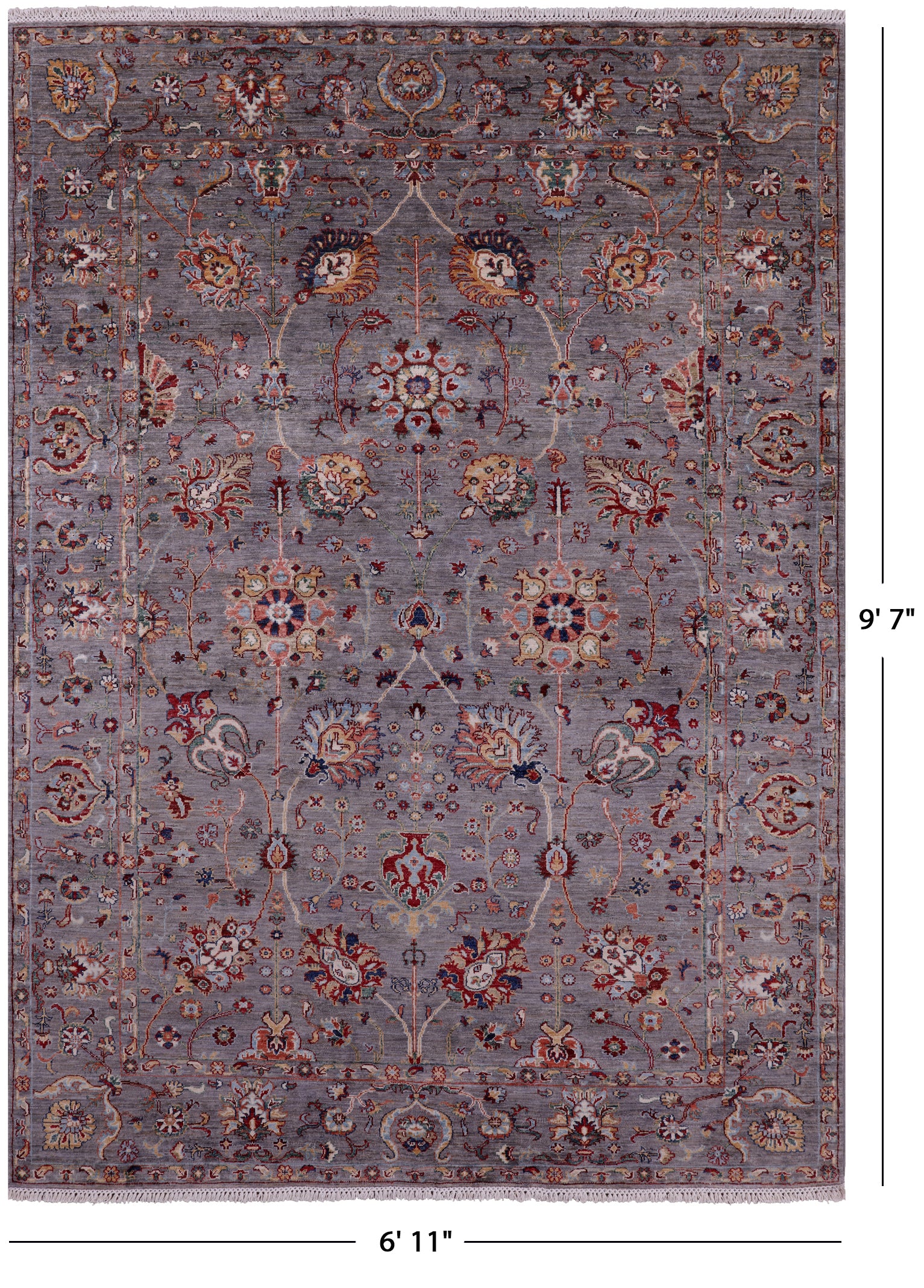 Grey Peshawar Hand Knotted Wool Rug - 6' 11" X 9' 7" - Golden Nile