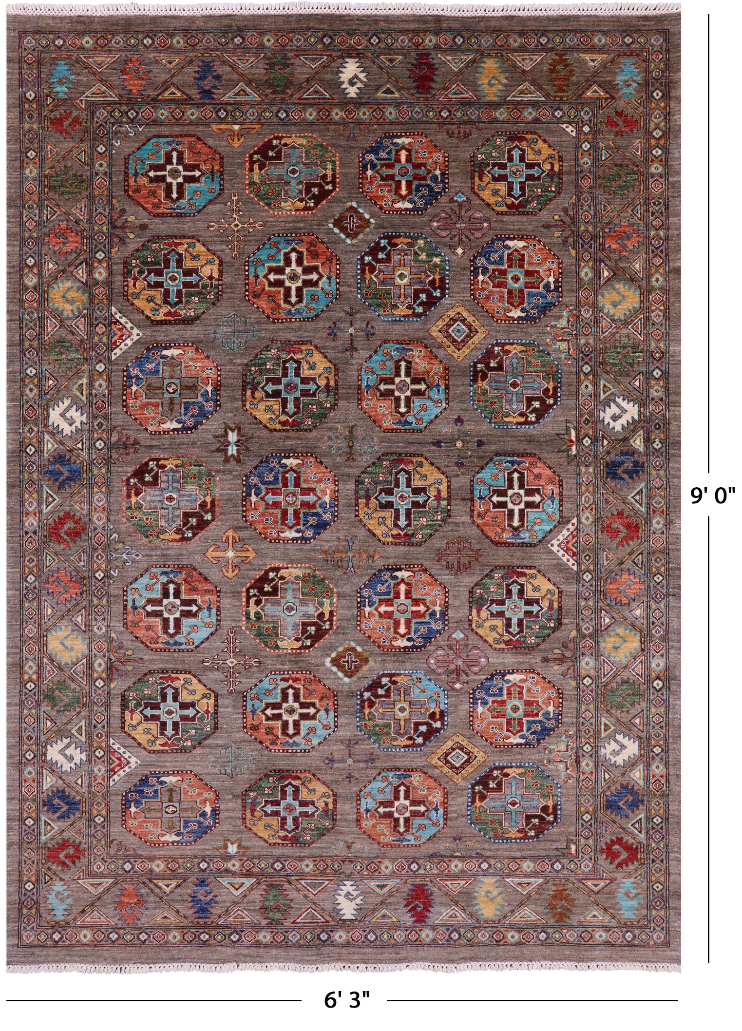 Turkmen Ersari Hand Knotted Wool Rug - 6' 3" X 9' 0" - Golden Nile
