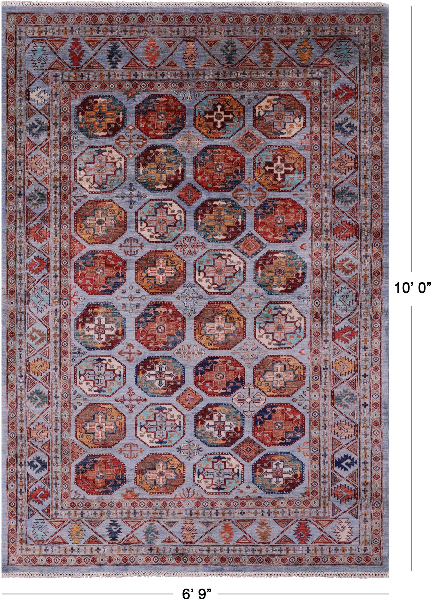 Blue Turkmen Ersari Handmade Wool Rug - 6' 9" X 10' 0" - Golden Nile