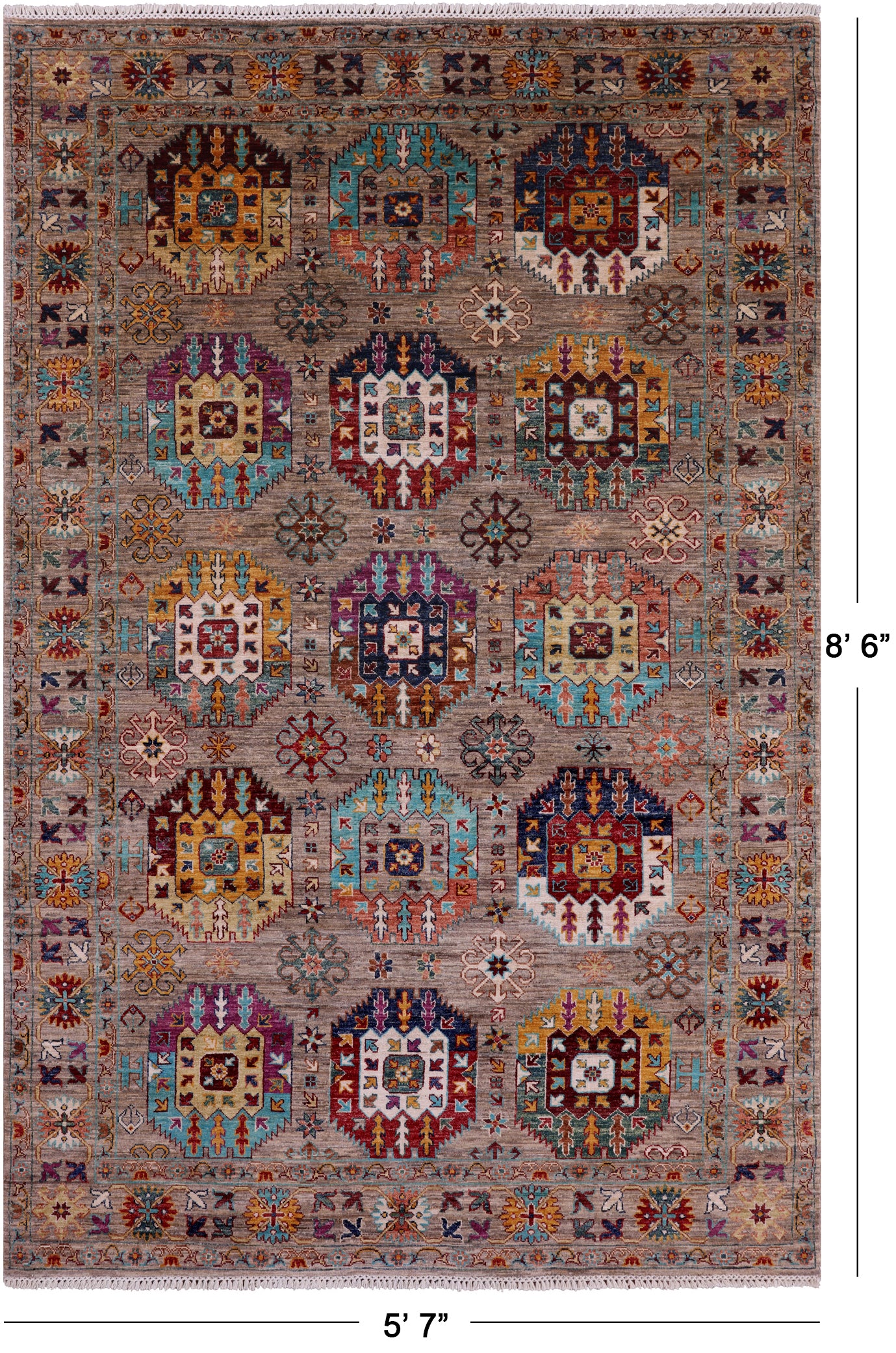 Turkmen Ersari Hand Knotted Wool Rug - 5' 7" X 8' 6" - Golden Nile