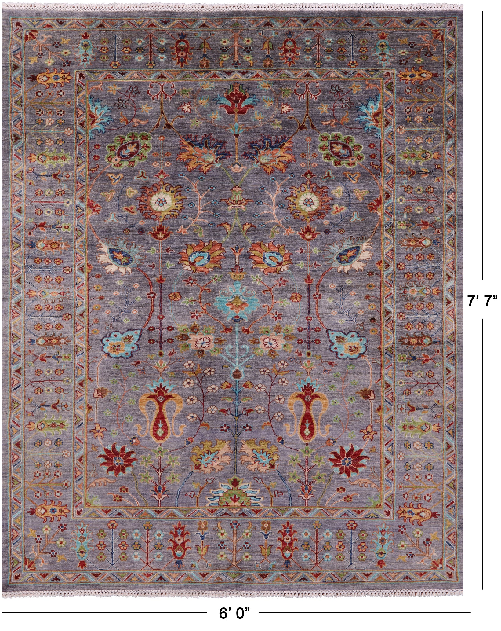 Grey Peshawar Hand Knotted Wool Rug - 6' 0" X 7' 7" - Golden Nile