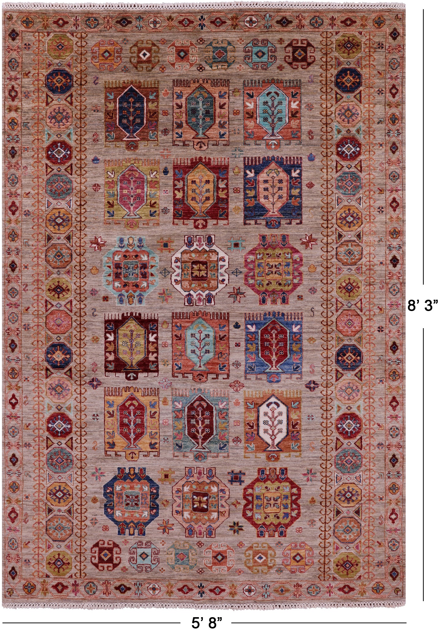 Turkmen Ersari Hand Knotted Wool Rug - 5' 8" X 8' 3" - Golden Nile