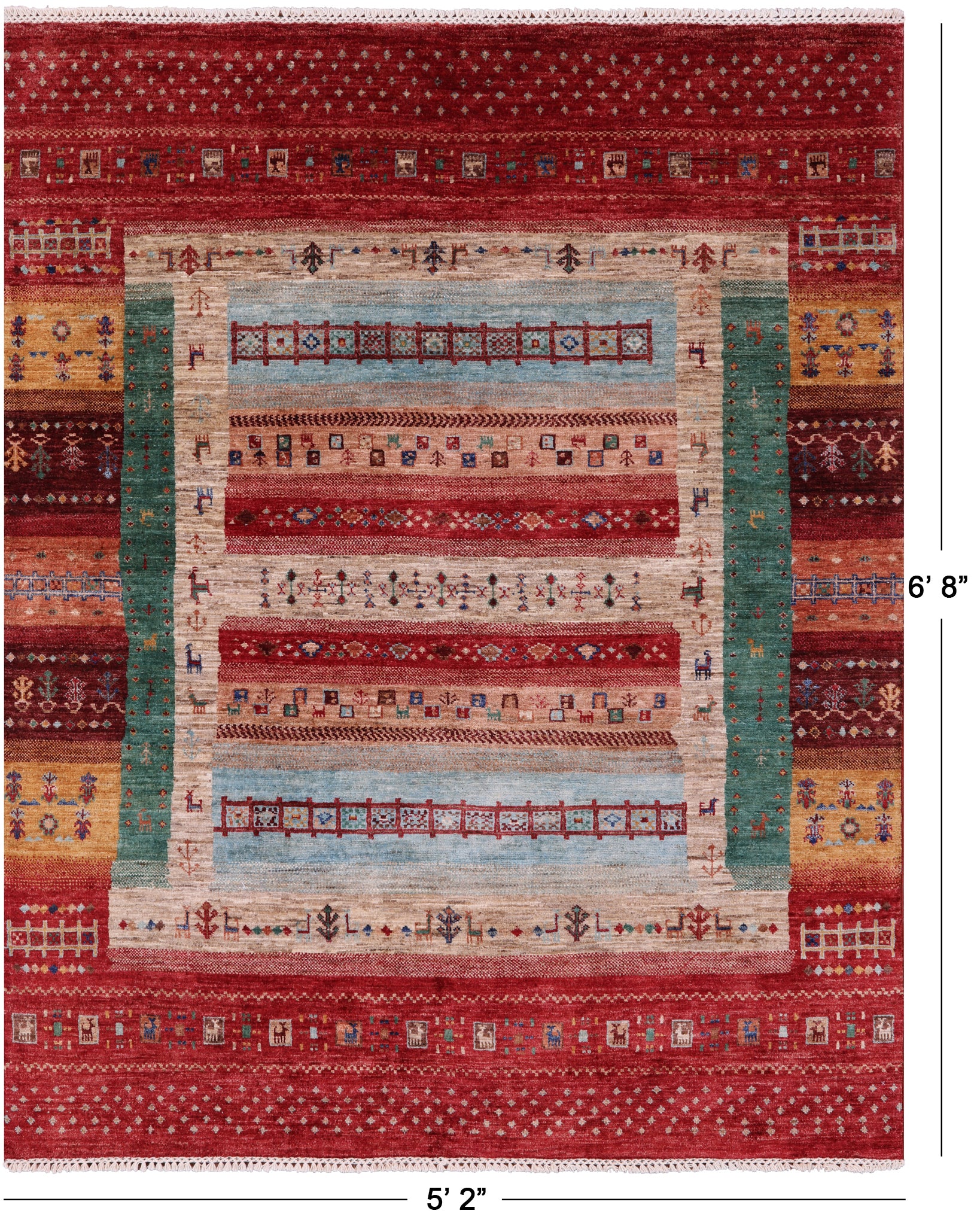Tribal Persian Gabbeh Handmade Wool Rug - 5' 2" X 6' 8" - Golden Nile