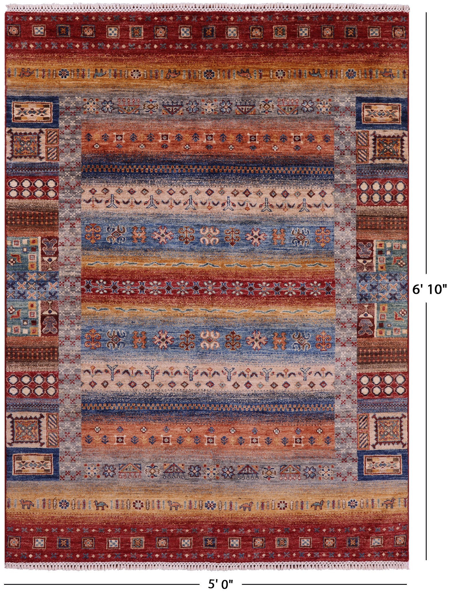 Tribal Persian Gabbeh Hand Knotted Wool Rug - 5' 0" X 6' 10" - Golden Nile