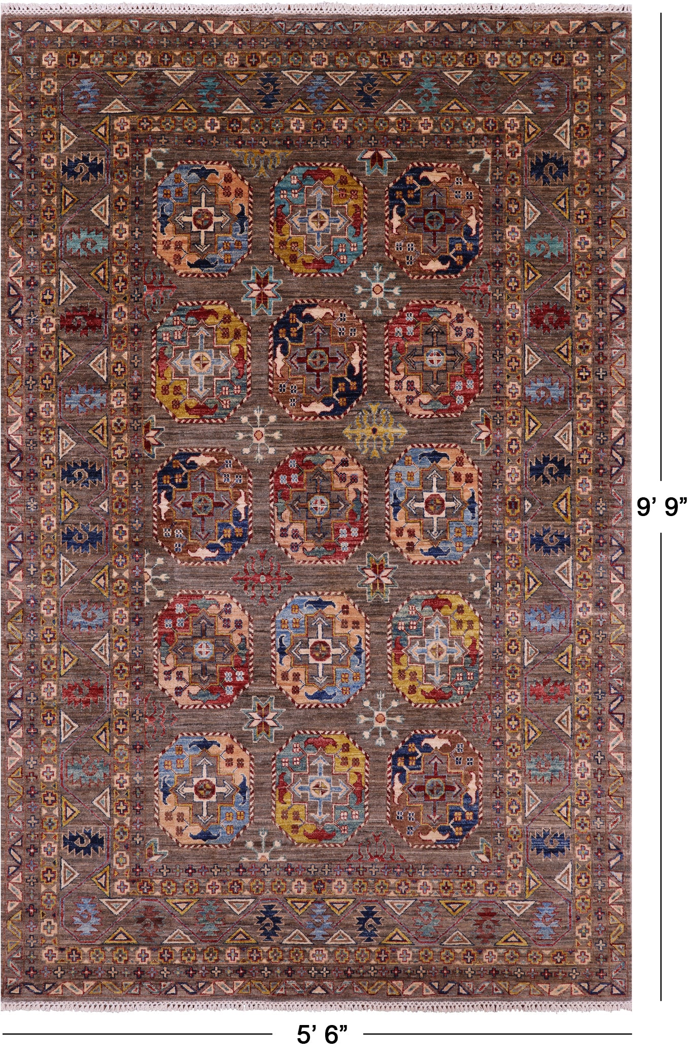 Turkmen Ersari Hand Knotted Wool Rug - 5' 6" X 9' 9" - Golden Nile