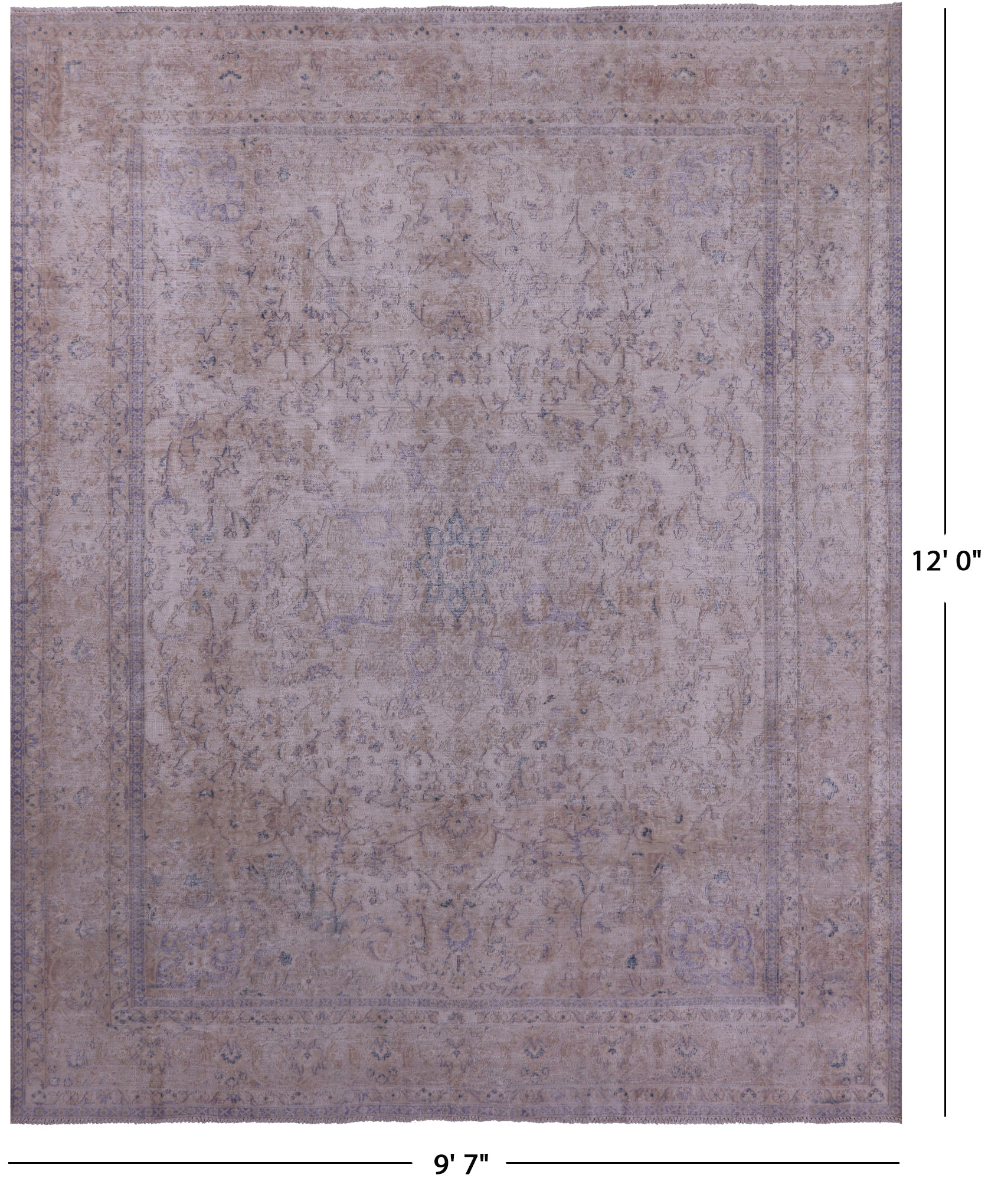 Ivory Persian Vintage White Wash Hand Knotted Wool Rug - 9' 7" X 12' 0" - Golden Nile