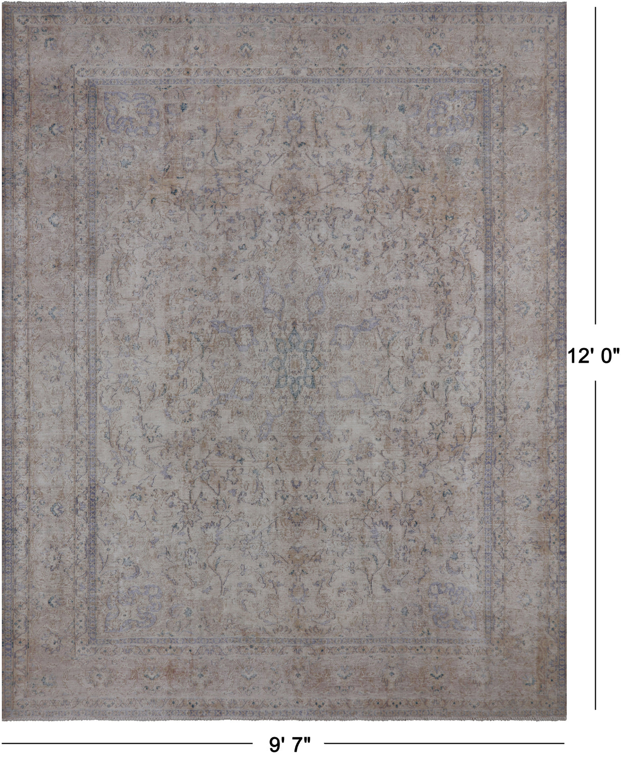 SUPER SALE Ivory Persian Vintage White Wash Hand Knotted Wool Rug - 9' 7" X 12' 0"